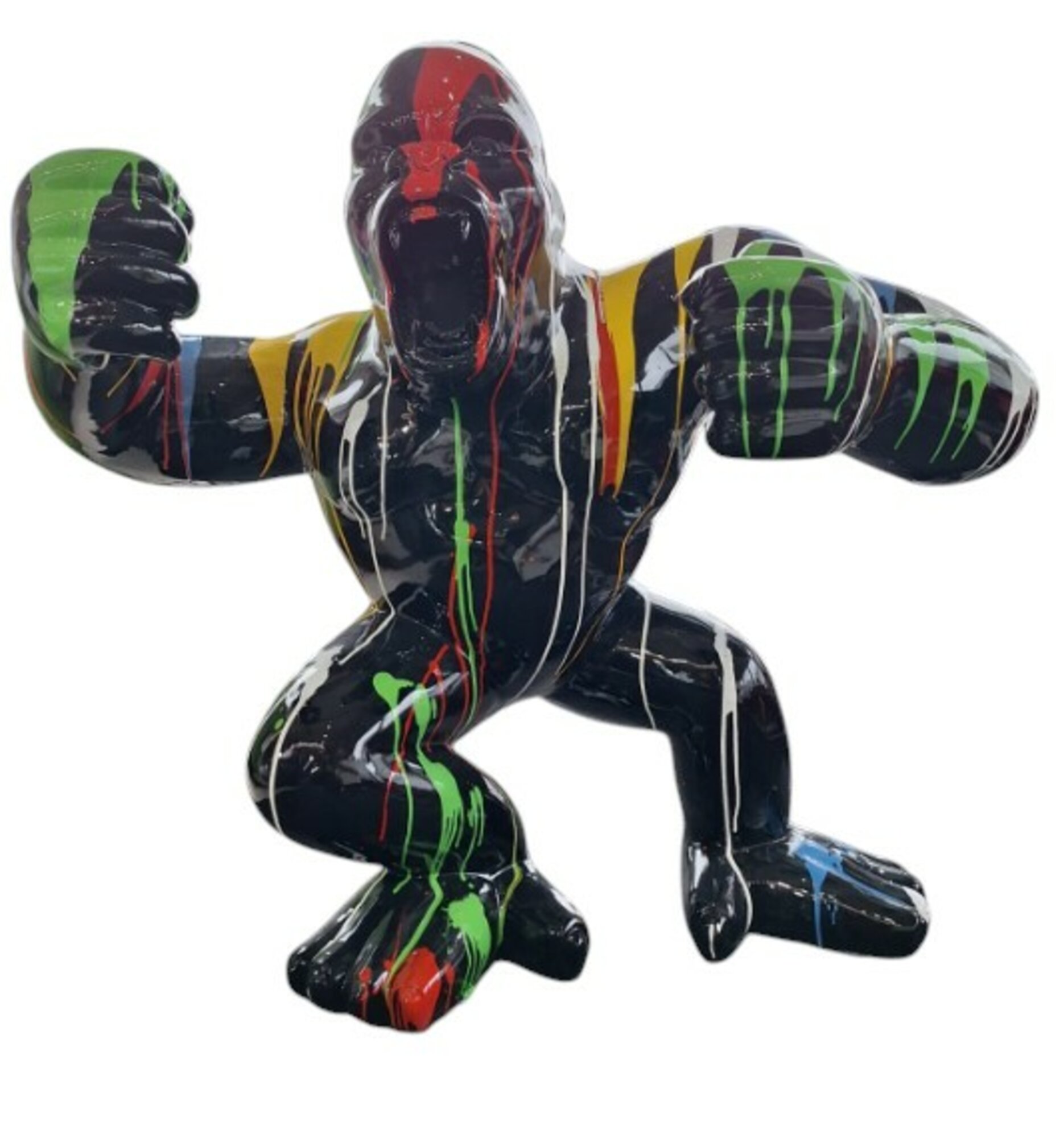 Dekorative Gorilla Skulpture Abstrakt Design Massiv Schwarz Bunt Figur on Stock