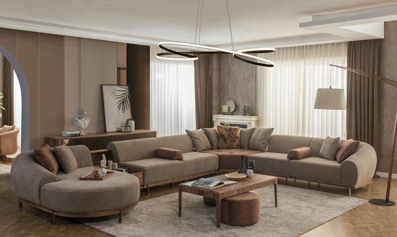 Modern beige corner sofa U-shape living area living room luxury sofas