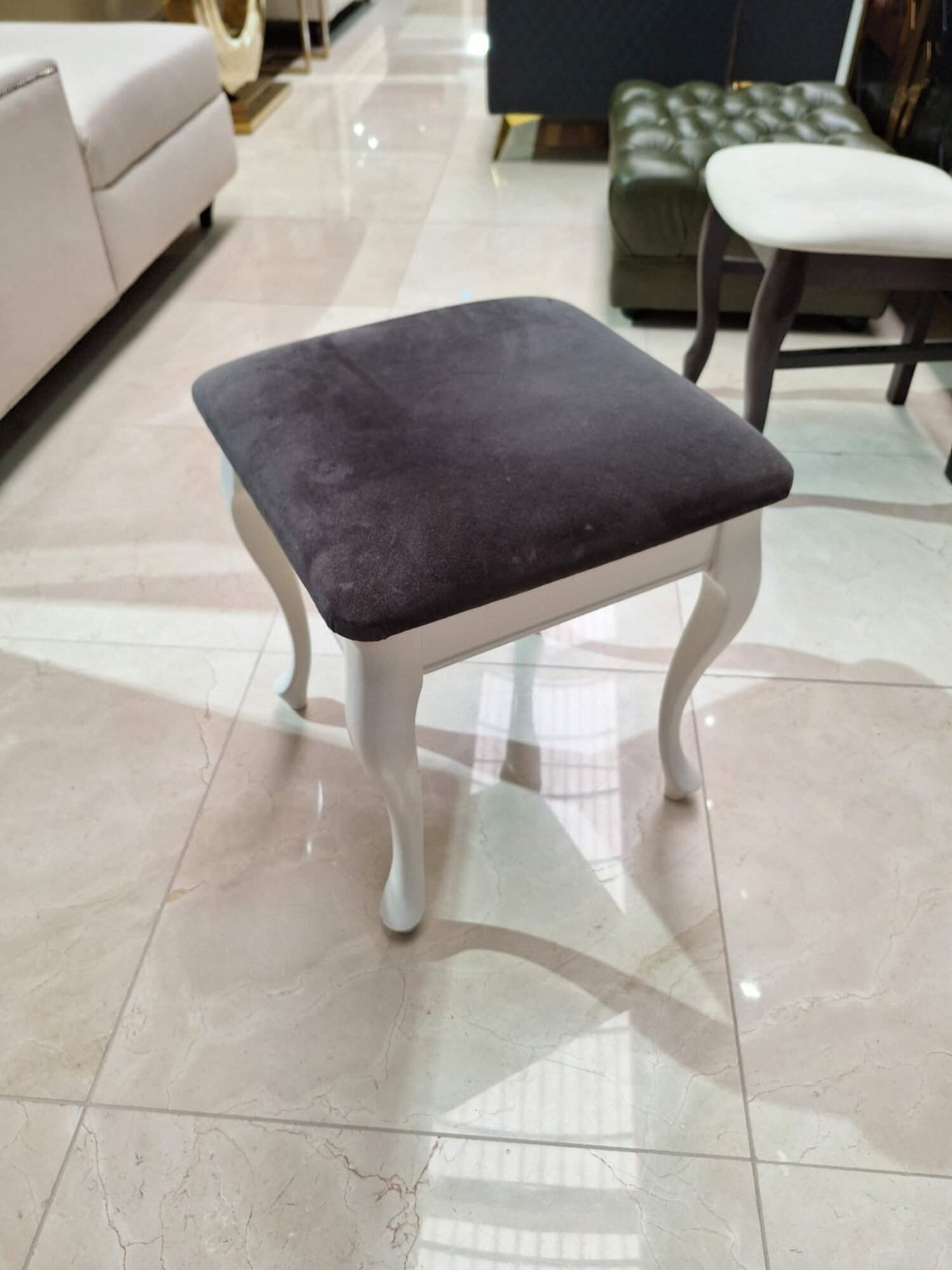 Grey White Stool Couch Textile Seat New Footstool Upholstery New Bench Side Stool Immediately