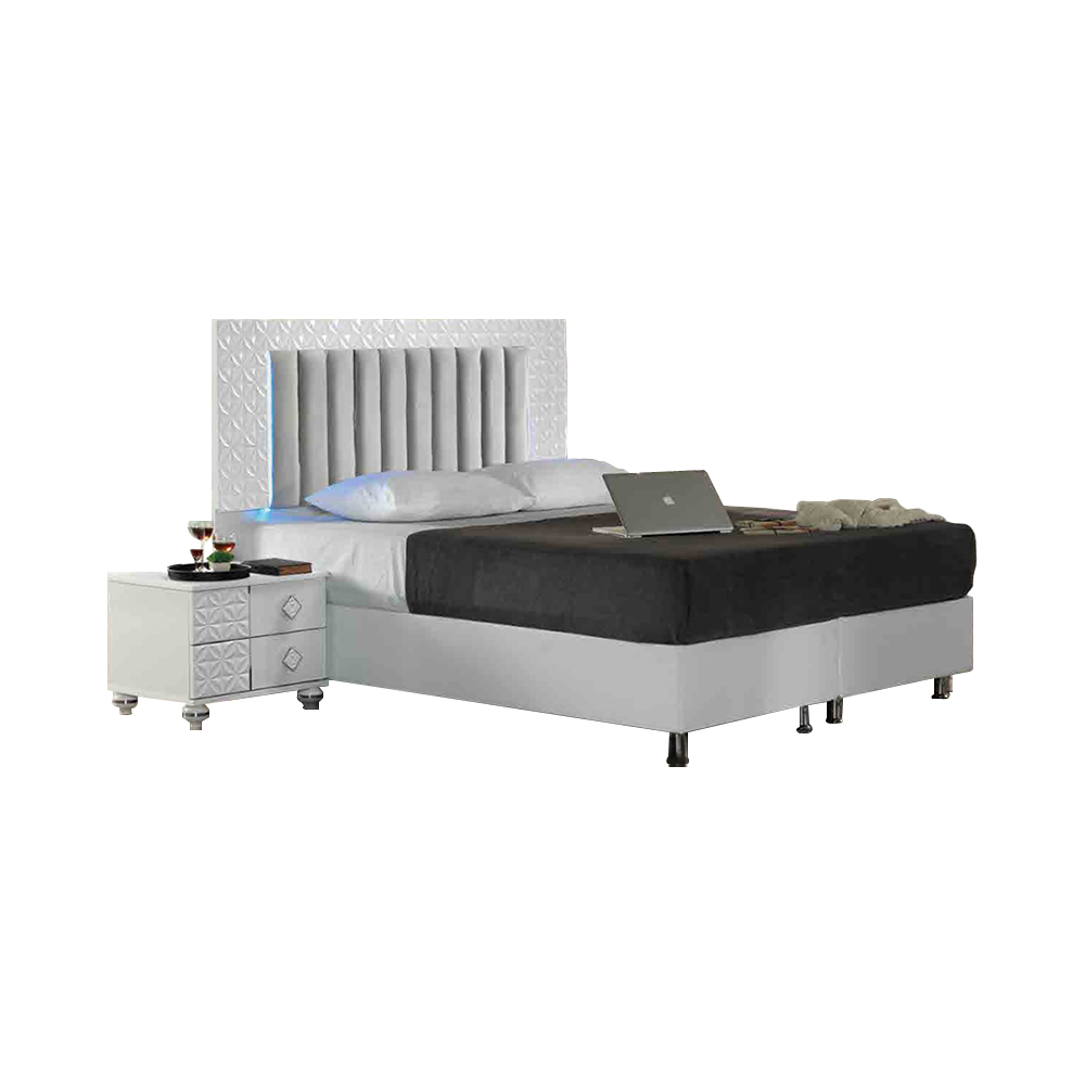 Bedroom set double bed nightstands bed 3-piece white luxury set