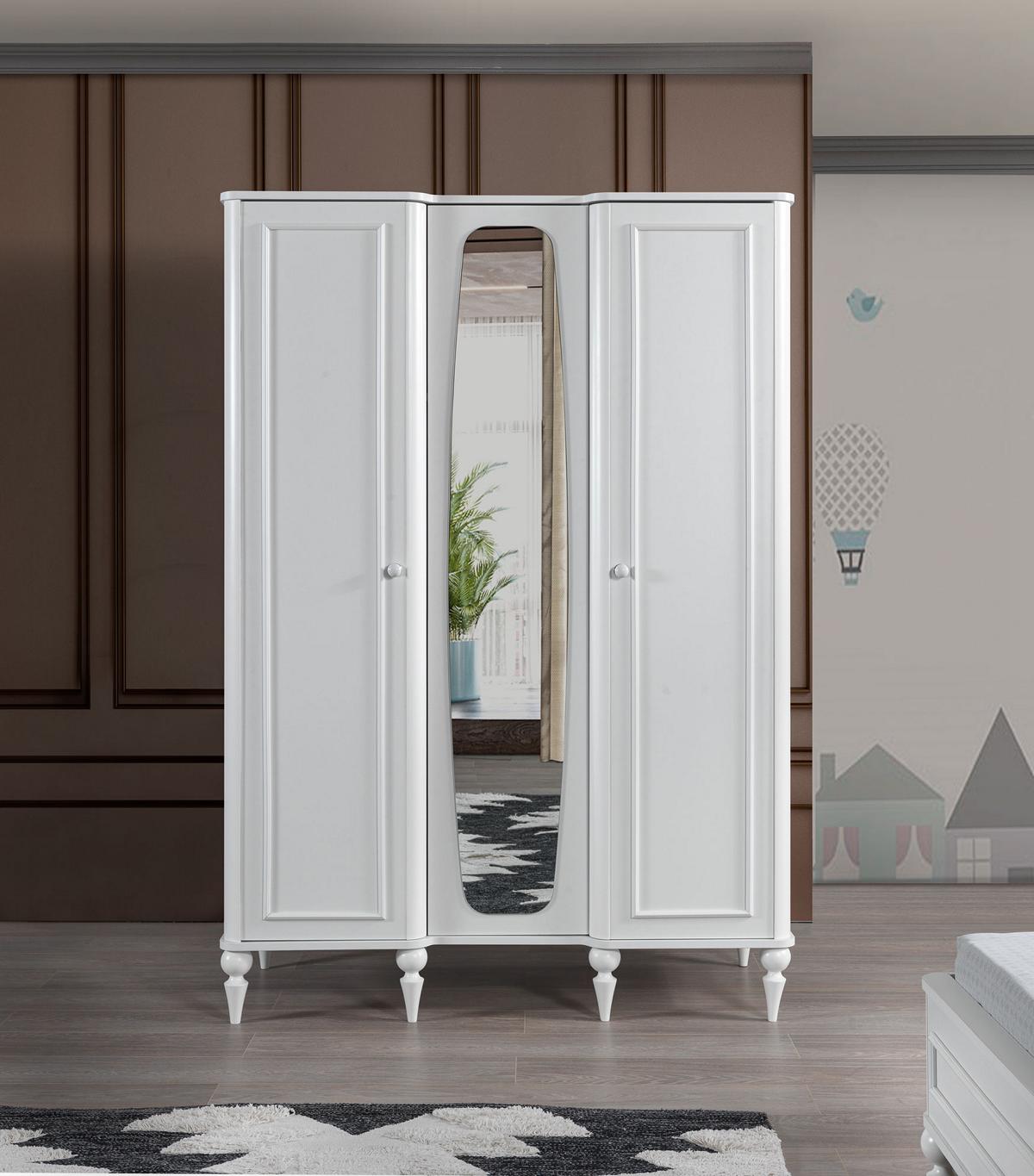 Wardrobe with Mirror Modern White Bedroom Wardrobe Cupboards