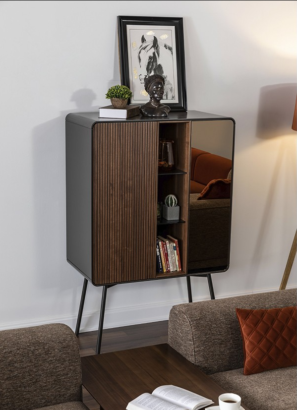 Retro Sideboard Bar Cabinet Living Room Cupboards Wood Wine Cabinet Brown