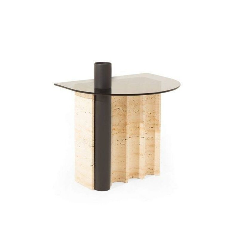 Side table with glass top in beige colour Modern living room novelty