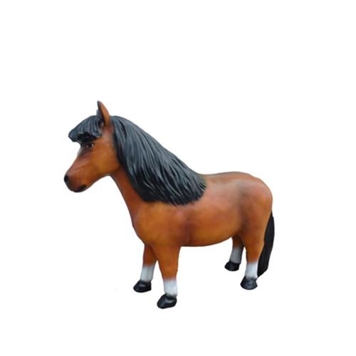 Decorative sculpture designed as brown colored pony figure with black mane 126 cm length