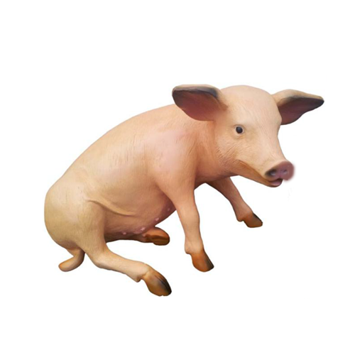 Decorative garden sculpture designed as sitting pig figurine 90cm height