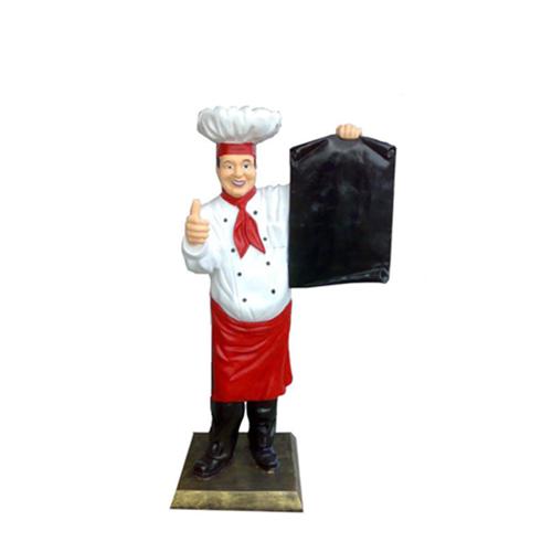 Decorative commercial sculpture designed as chef figure with a board 140cm height