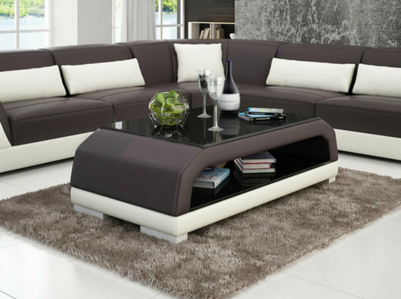 DESIGNER COFFEE TABLE UPHOLSTERED TABLE LEATHER GLASS MODERN TABLES GLASS TABLES 6108 - SOFORT