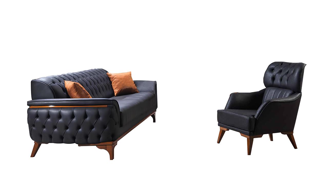 Black Chesterfield designer set luxury leather sofa designer armchair