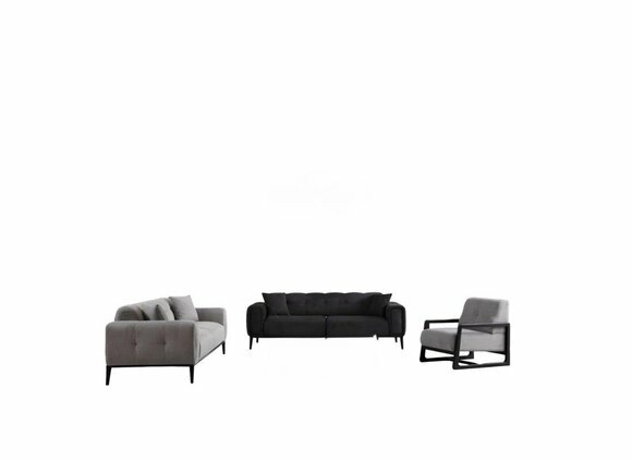 Chic black-grey living room upholstered suite three-seater armchair 3pcs