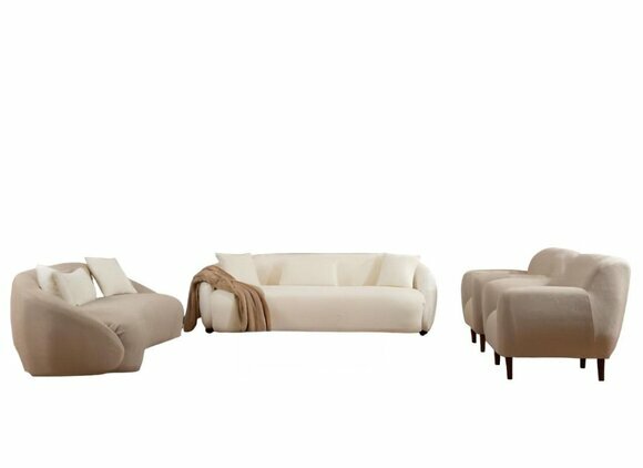 Chic living room 2x 3-seater couches luxury upholstered armchair 3-piece set