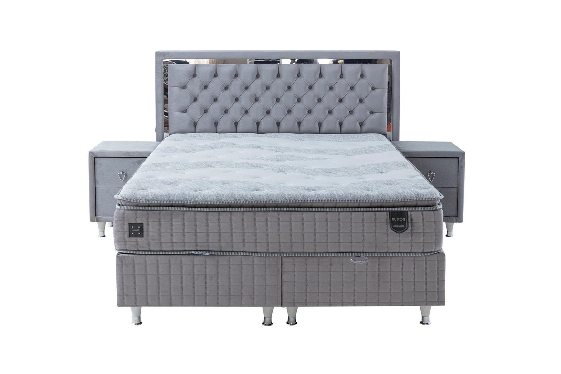 Luxurious gray bedroom set upholstered double bed 2x consoles 3pcs