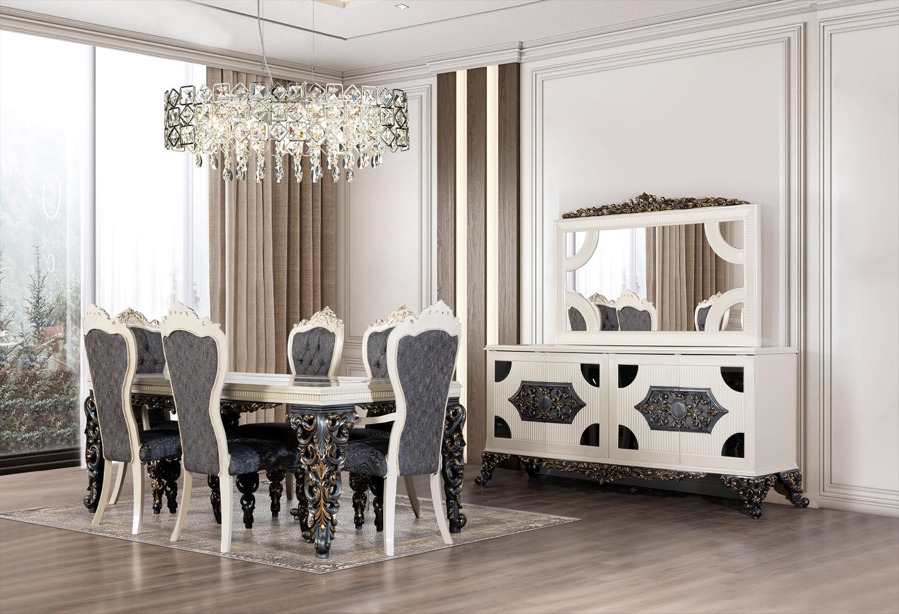 Luxury Dining Room Group 6 Chairs Dining Table Sideboard Dining Set 9pcs.