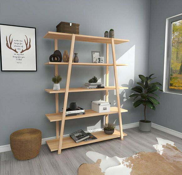 Designer Beige Bookcase High Quality Wooden Cabinets Noble Robust Furniture