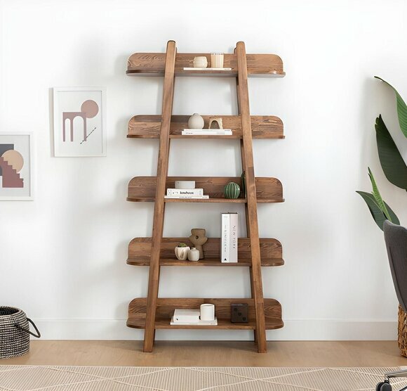 Dark Brown Bookshelf Living Room Designer Wood Furniture Storage Shelves