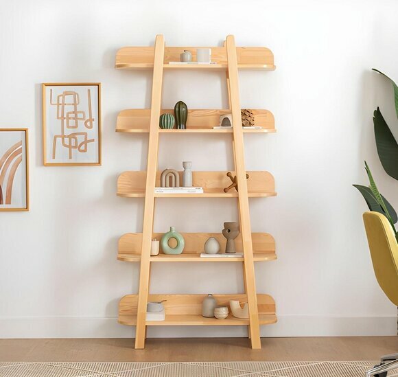 Modern Beige Bookshelf Living Room Storage Shelves Designer Wood Furniture