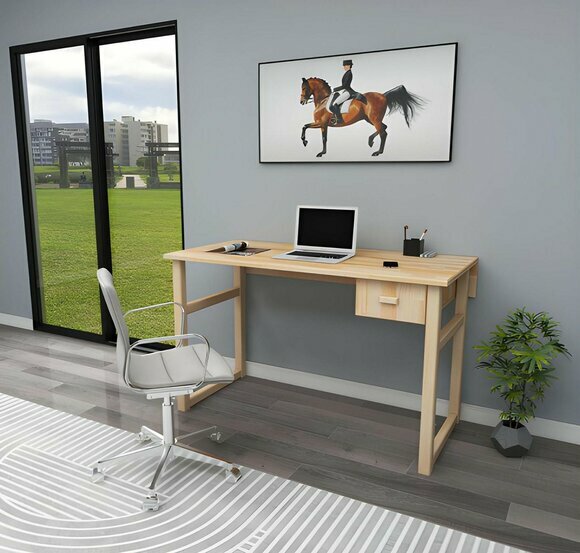 Light beige compact desk designer computer table elegant office furniture