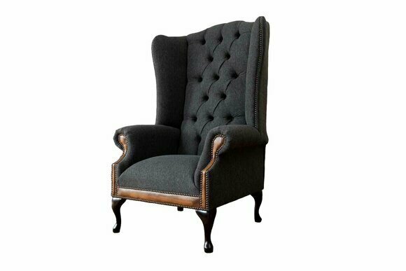 Chesterfield Armchair Grey Living Room Classic Textile Wing Chair Furniture