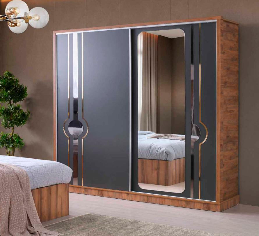 Wardrobe Two Tone Modern Design Bedroom Rectangular Grey Brown