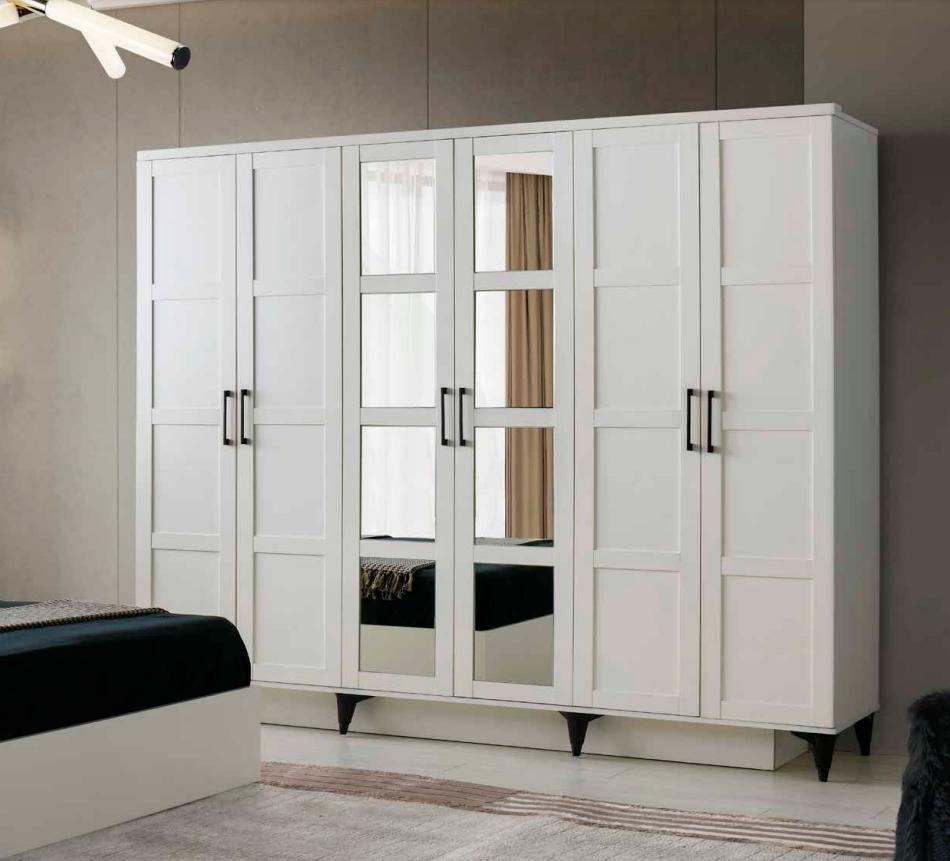 Rectangular wardrobe with mirror modern design plain pattern white