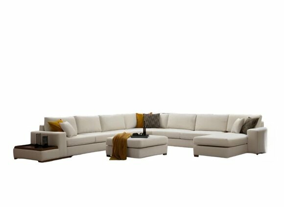 Modern white U-shaped sofa Chic living area Upholstery Elegant couches