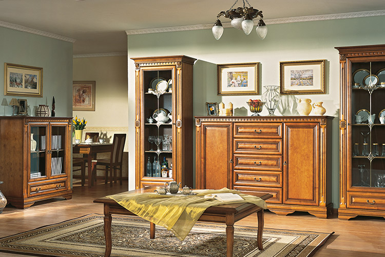 Living room classic wooden set of sideboard, showcase & 2x cupboard model - Orfeusz 2