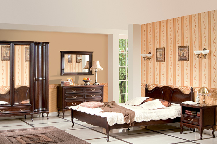 Bedroom set of double bed, wardrobe, chest of drawers, mirror & 2x bedstide tables italian furniture classic wersal collection