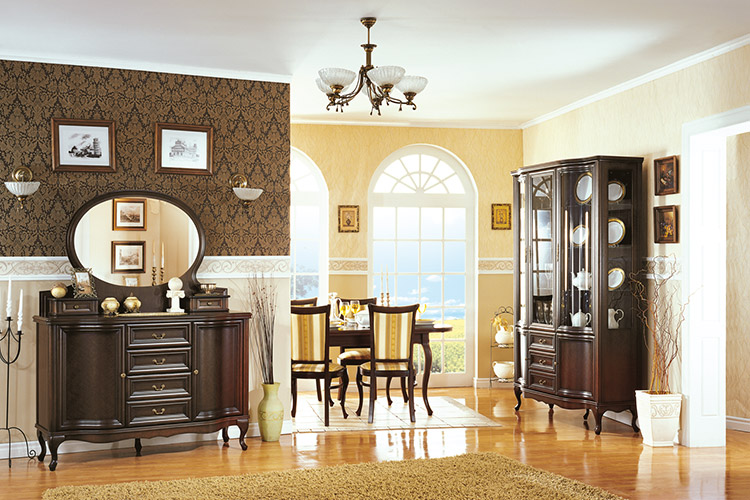 Dining room 10 pieces set of table, 6x chairs, buffet table & buffet mirror italian furniture classic wersal collection