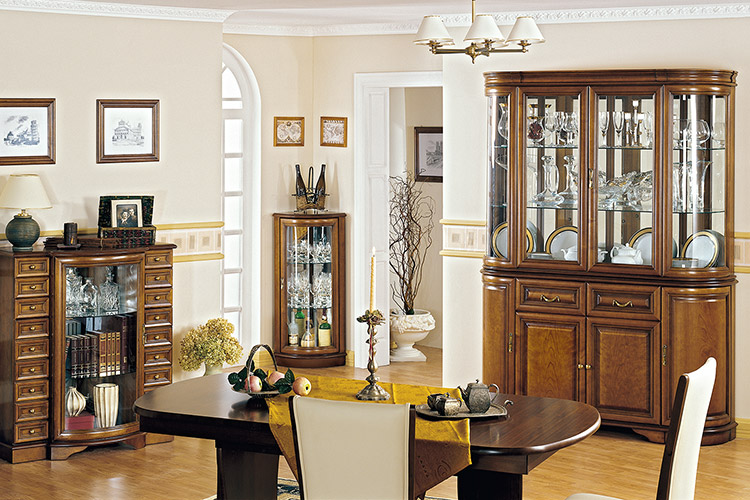 Living room set of cupboard, chest of drawers, sideboard & glass showcase top of the sideboard classic zefir 1