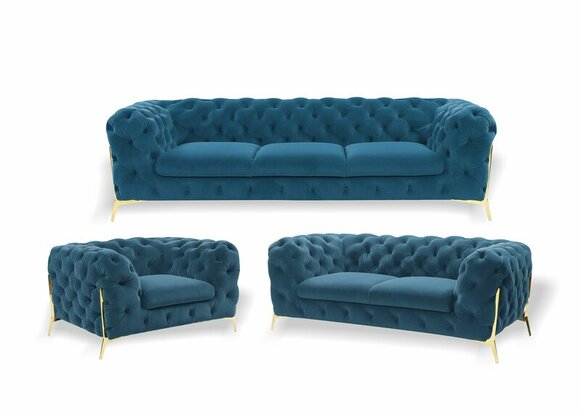 Luxury Chesterfield Upholstered Sofa Set in Velvet 3+2 Seater Couch Set