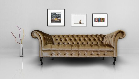 Chesterfield Sofa 3-Seater Brown Textile Upholstered Classy Luxurious Design New Couch