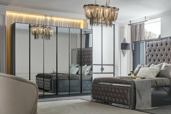 Grey Wardrobe Bedroom Furniture Wooden Luxury Bedroom Closet