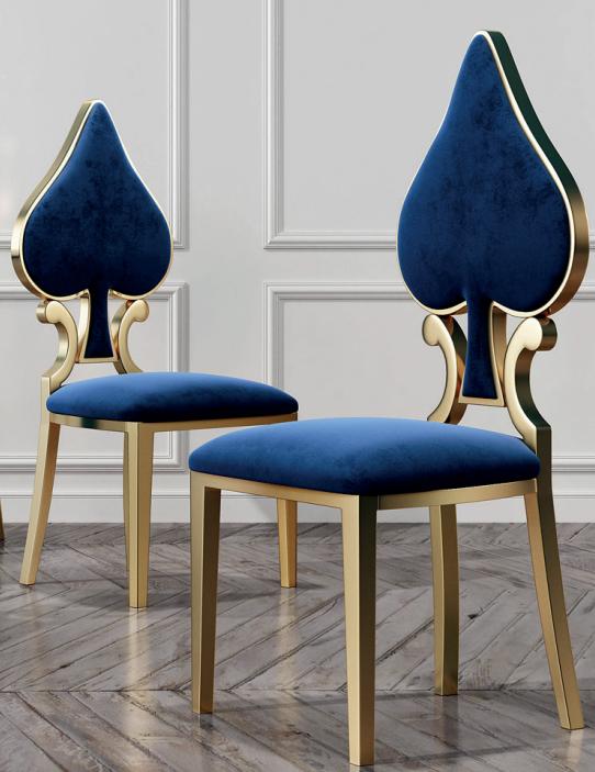 Blue and Gold Dining Chair Modern Single Seat Upholstery and Wooden Chairs