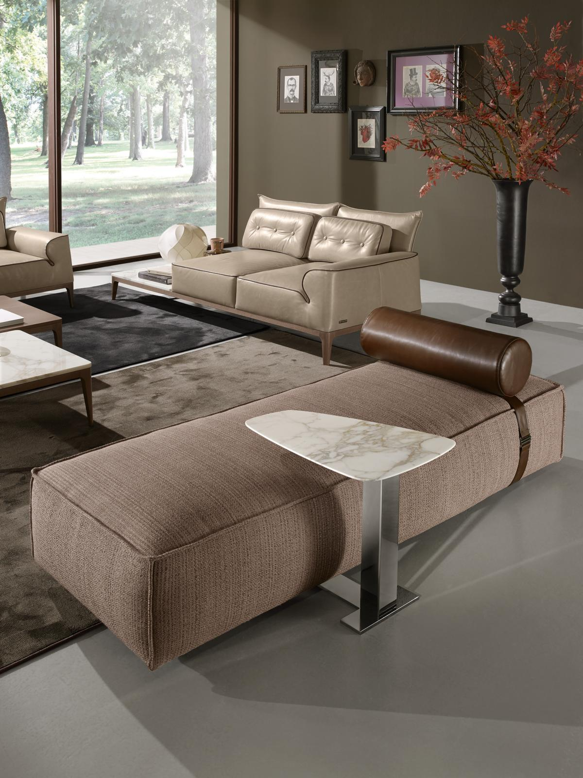 Luxury chaise longue fabric living room design sofa brown furniture couches Prianera