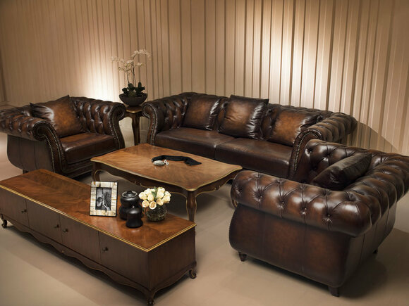 Luxurious Chesterfield Sofa Set 3+1+1 Seaters Classic Brown Faux Leather Comfortable Amazing Couches New