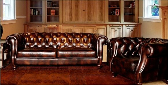 Chesterfield Sofa Set Antique Style Sofa 3-Seater Brown Faux Leather Upholstered New