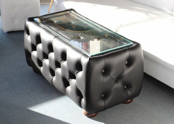 Coffee table 100% full leather glass table table side table