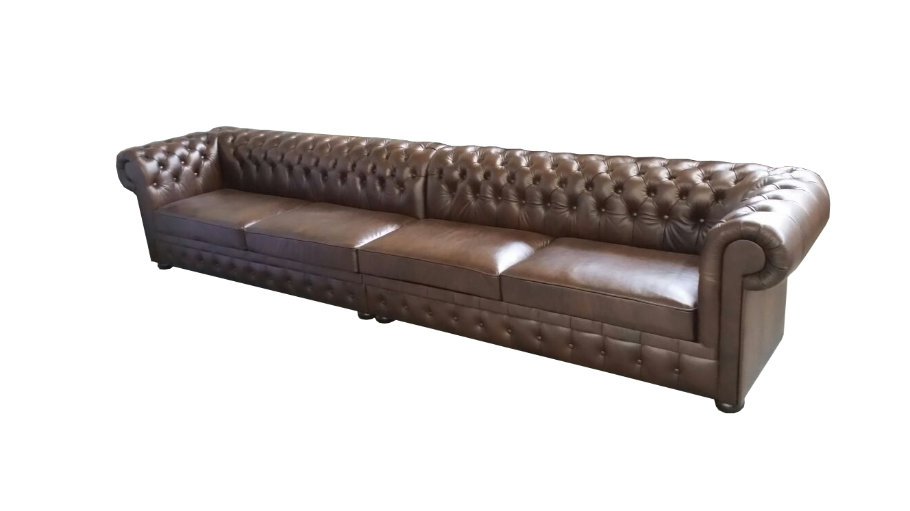 Chesterfield XXL Sofa 7-Seater Classic Brown Faux Leather Couch Comfortable With Cushions