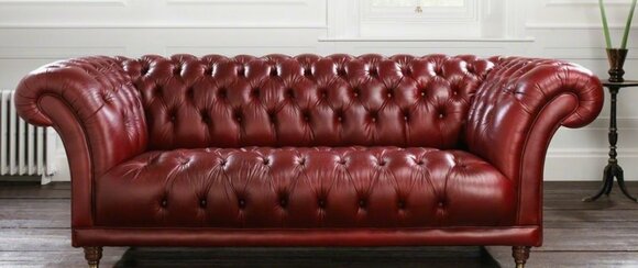 Chesterfield Sofa 3-Seater Red Faux Leather Shiny Upholstery With Buttons Classic Sofa New