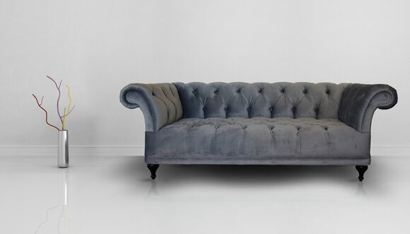 Chesterfield Sofa 3-Seater Grey Textile High-quality Upholstery New Comfortable Couch