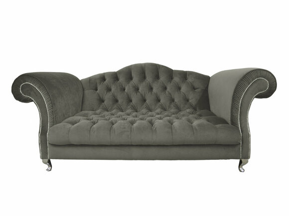 Sofa 3-Seater Grey Textile Chesterfield With Buttons Royal Classic Design Comfortable New