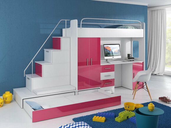 Bunk bed deals with desk pink