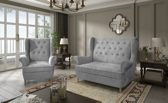 Gray fabric Chesterfield sofa set 2+1 seater sofa couch upholstered velvet couches