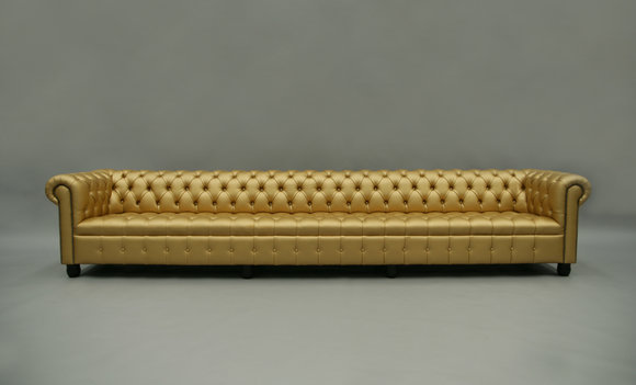 Premium Chesterfield XXL Long Sofa 9-Seater 480cm Premium Faux Leather Golden Yellow New