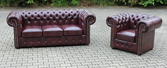 Sofa set 3+1 Chesterfield sofa couch leather sofa set English set NAPOLI