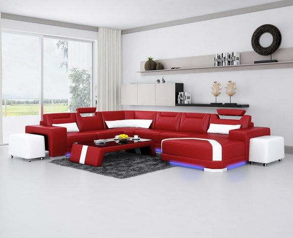 LEATHER SOFA COUCH LIVING LANDSCAPE CORNER SOFA CORNER SET DESIGN MODERN SOFA F3011