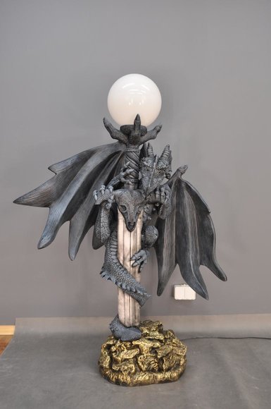 XXL design gothic style with dragon on column figure floor lamp 143cm high