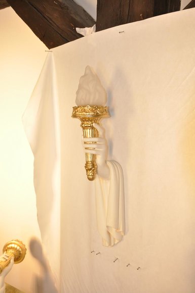 Antique greek design hand holding torch wall lamp made of acrylic material