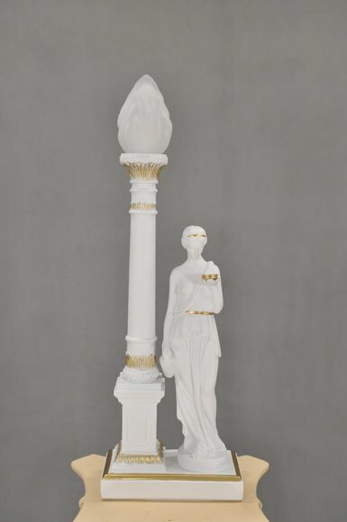 Design antique style greek sculpture of woman & column style table lamp, model - 6896