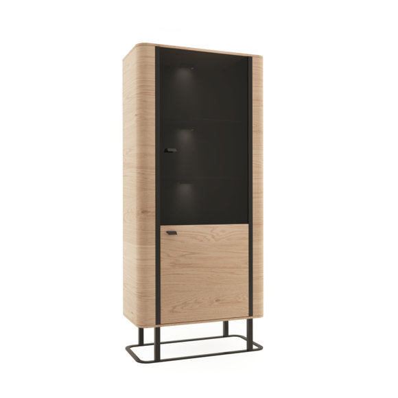 Modern style made of real wooden showcase with 2-swing doors & glass shelves, model - GR-W12A2