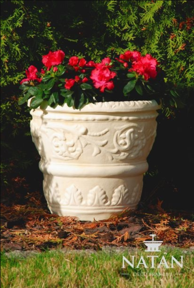 Ornamental garden flower basket vase-pot made of weather-resistant cement in antique style